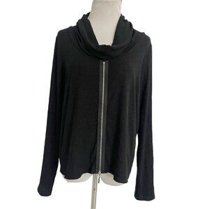 Comfy USA Size Large Zip Up Sweater Cowl Neck Black Boho Long Sleeve